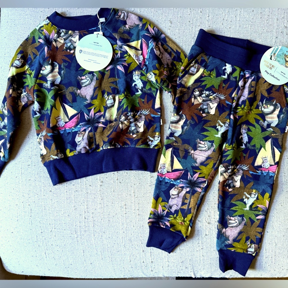 NWT Little Sleepies Play Where the Wild Things Are matching set, Blue/Green 2T